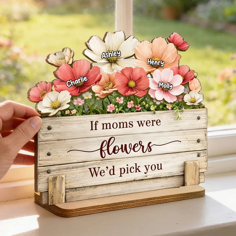 Personalized Wooden Flower Display for Moms - Sentimental Gift Plaque MagicInPrints