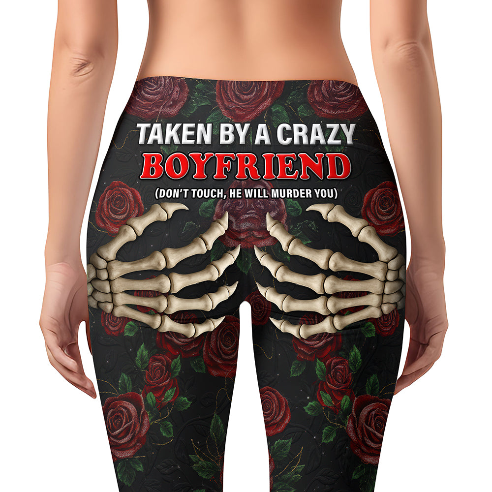 ‘Taken by a Crazy Boyfriend’ - Naughty Skeleton Hands Leggings - Personalized Gift for Her Shorts and Pants MagicInPrints