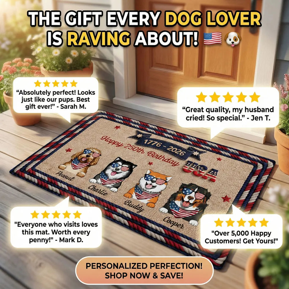 Personalized Dog Lover Doormat for USA 250th Birthday Celebration - Patriotic Home Decor Doormat MagicInPrints