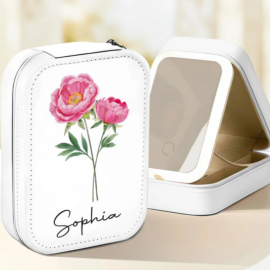 Personalized Floral Travel Makeup Case with Mirror - Gift for Her Beauty Tools MagicInPrints