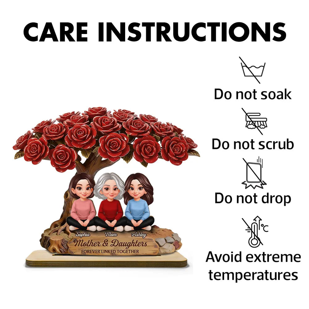 Personalized Mother & Daughters Figurine with Rose Tree - Sentimental Family Gift Plaque MagicInPrints