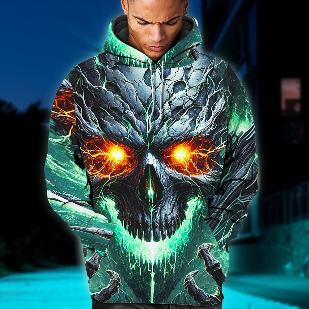 Skull Lover's Hoodie: Fiery Skull Design AOP Products PopCulturePrints