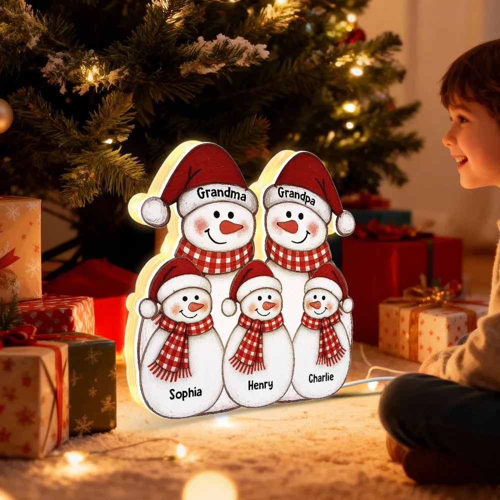 Personalized Snowman Family LED Light for Grandparents - Christmas Decoration Plaque MagicInPrints