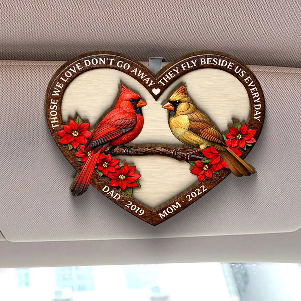 Personalized Memorial Heart Plaque with Cardinal and Flowers - Remembrance Gift Car Hanger MagicInPrints