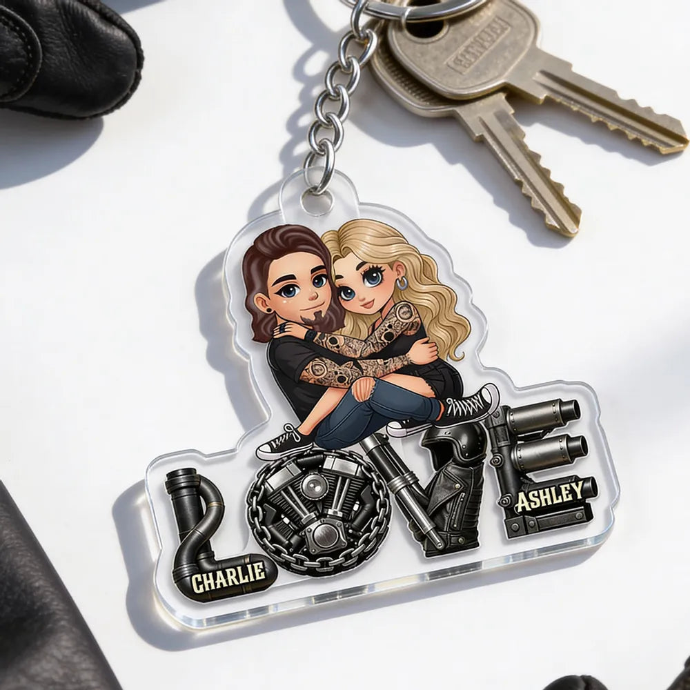 Custom Couple Keychain for Bikers with Names - Romantic Gift Keychain MagicInPrints