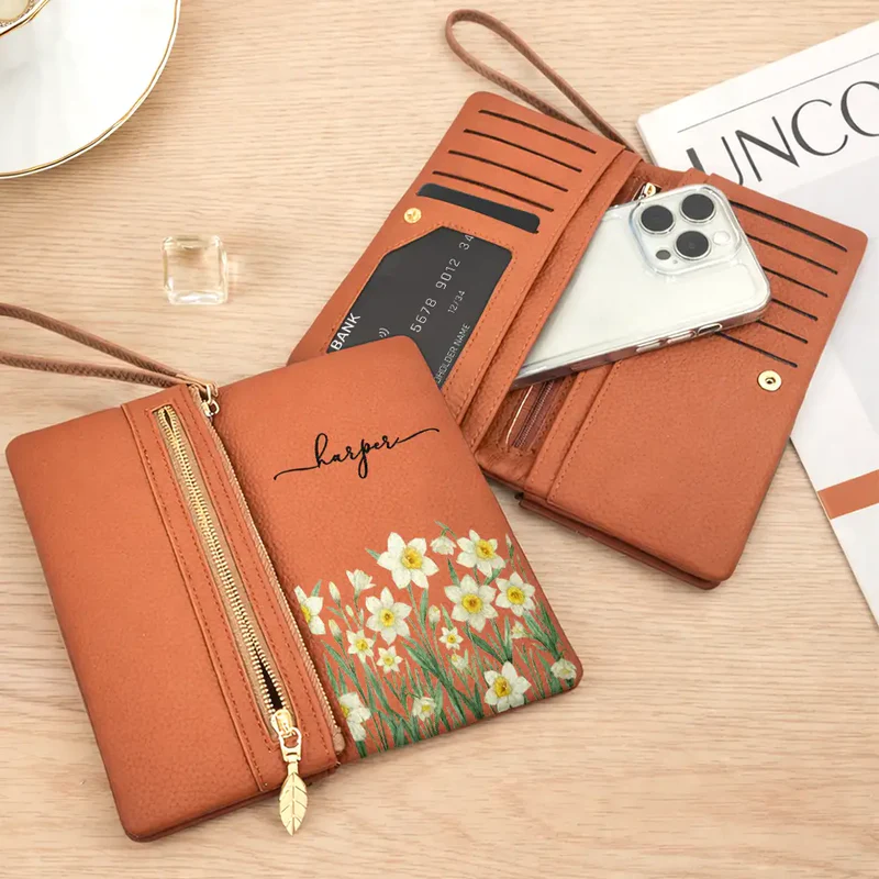 Personalized Floral Wallet for Women - Custom Name Leather Clutch Bag MagicInPrints