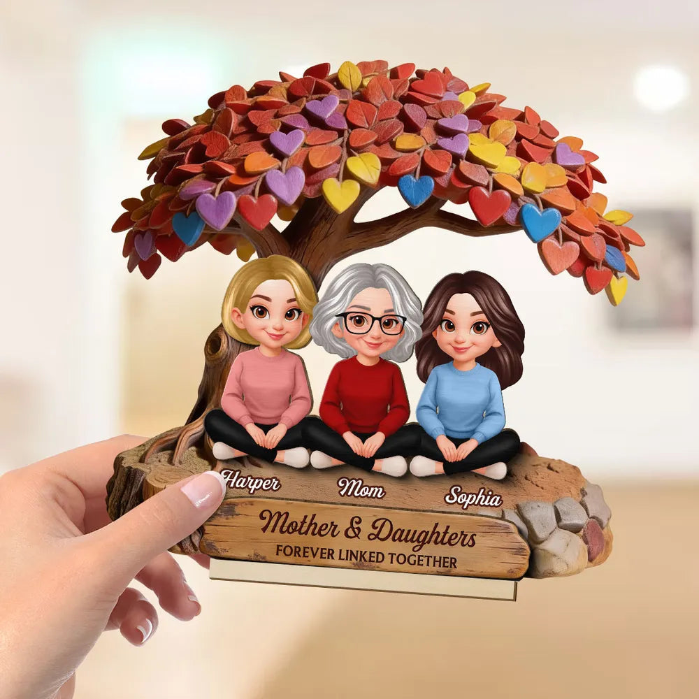 Personalized Mother & Daughters Figurine with Heart Tree - Sentimental Family Gift Plaque MagicInPrints