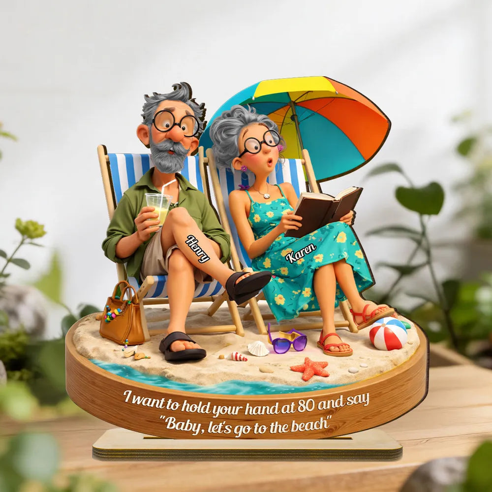 Personalized Elderly Couple Beach Scene Figurine - Anniversary Gift Plaque MagicInPrints