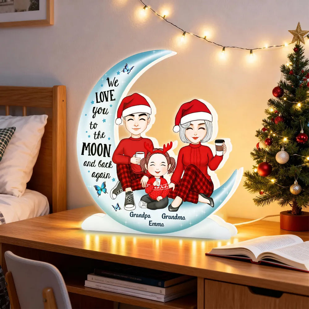 Personalized Christmas Family Moon Lamp for Grandparents - Holiday Gift Plaque MagicInPrints