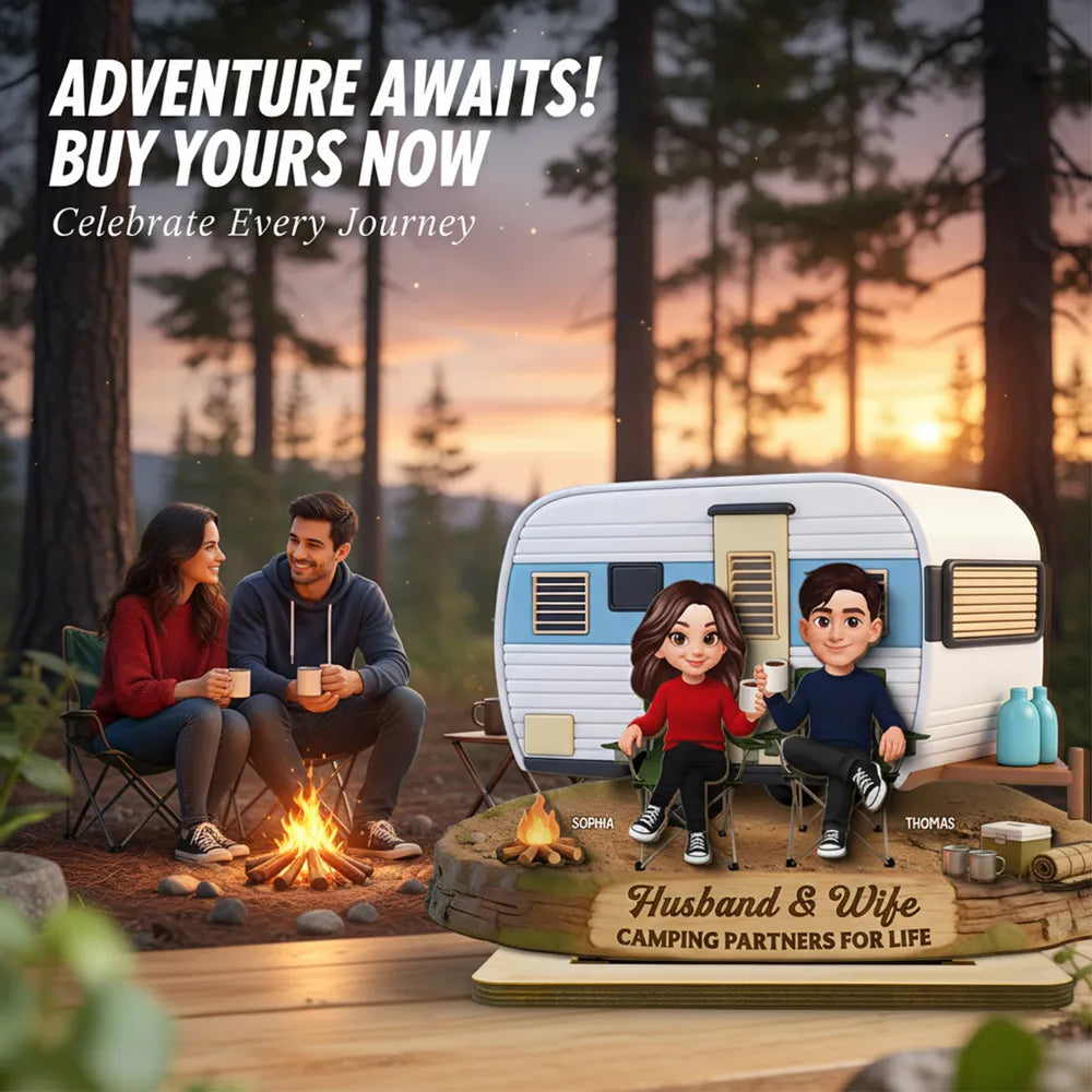 Custom Couple Figurine Camping Partners - Husband & Wife Gift Plaque MagicInPrints