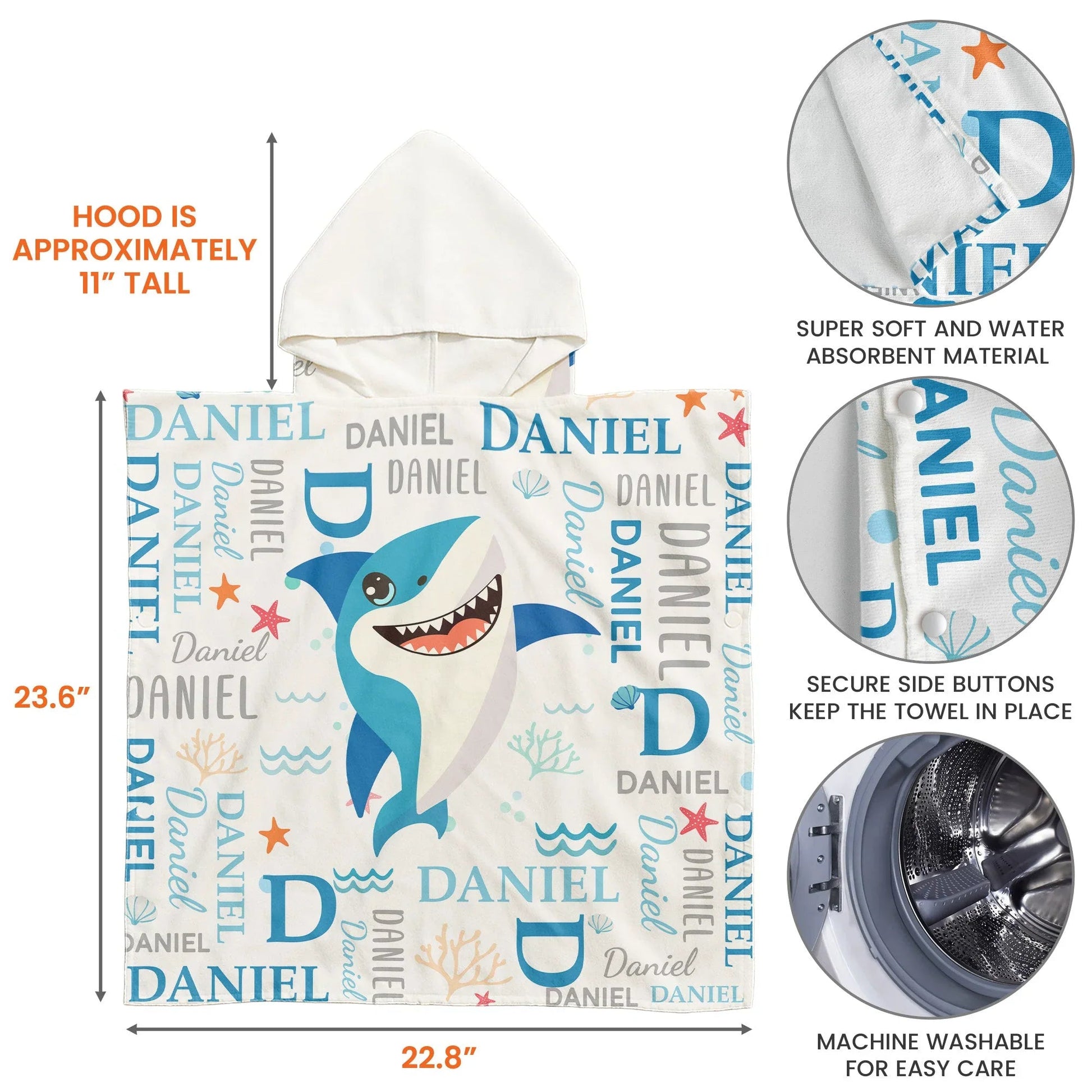 Personalized Kids Hooded Towel with Shark Design - Pool and Beach Fun Beachwear MagicInPrints