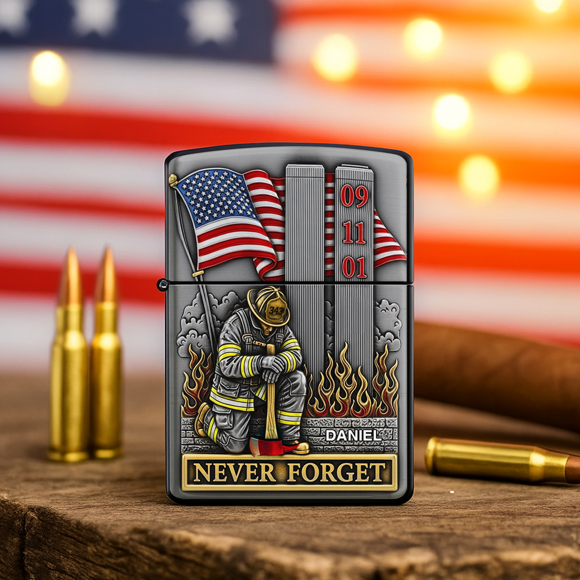 "Never Forget: A Tribute to Our Heroes" - Personalized Lighter - Custom Gift for Firefighters and Rescue Heroes Lighter MagicInPrints