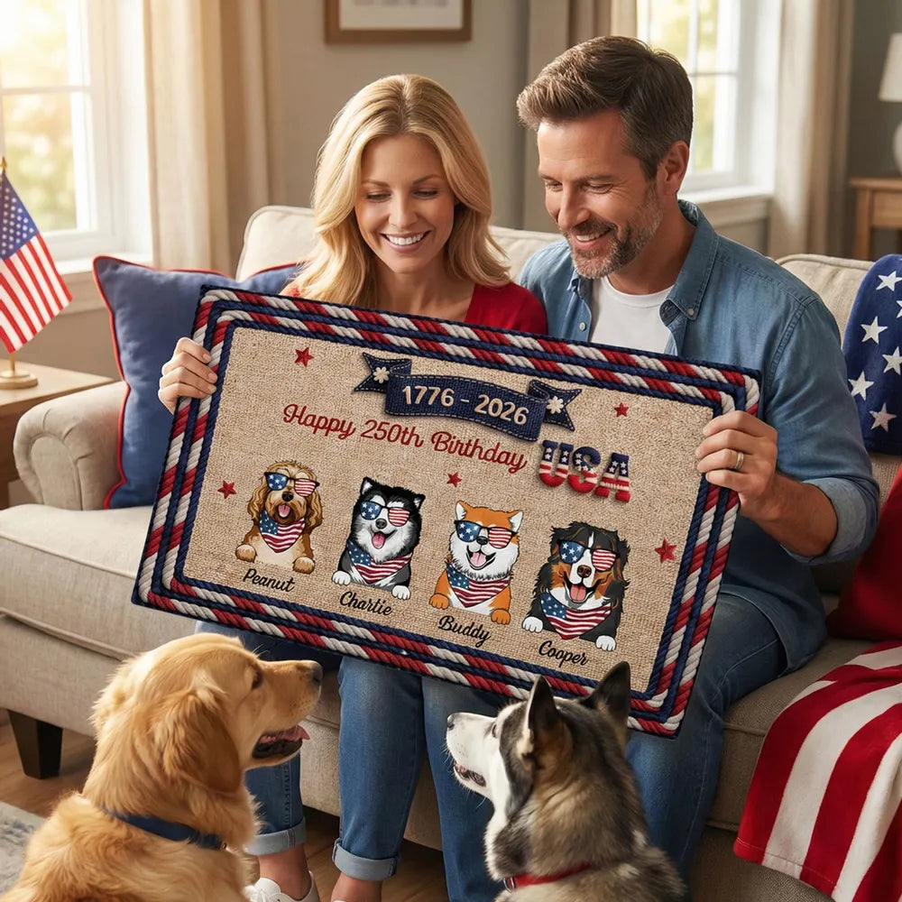 Personalized Dog Lover Doormat for USA 250th Birthday Celebration - Patriotic Home Decor Doormat MagicInPrints
