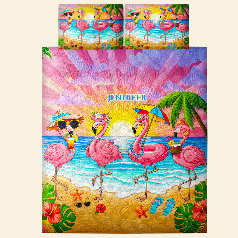 Flamingo Summer Quilt Bed Set Special Line - Gifts For Flamingo Lovers Blanket MagicInPrints