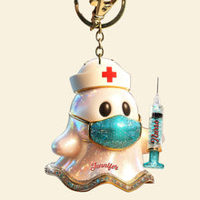 Load image into Gallery viewer, Nurse Ghost Keychain - A Heartfelt Tribute to Caregivers Keychains PopCulturePrints
