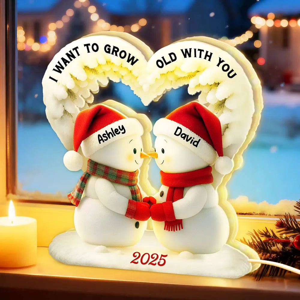 Personalized Snowman Couple LED Light for Couples - Romantic Christmas Gift Plaque MagicInPrints