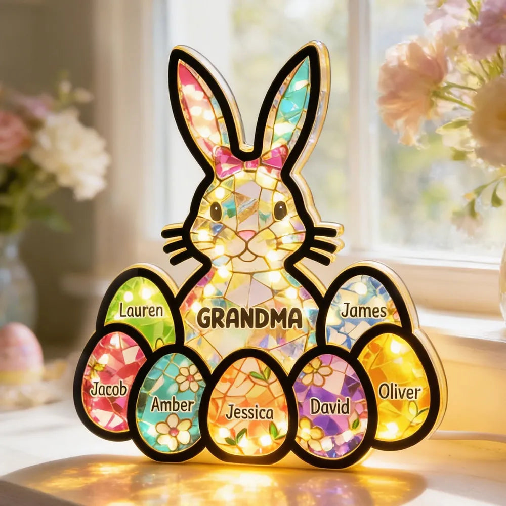 Personalized Easter Bunny LED Night Light for Grandma - Family Gift Plaque MagicInPrints