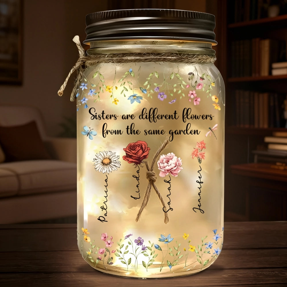Personalized Mason Jar Light for Sisters - Sentimental Gift with Floral Design Lamp MagicInPrints