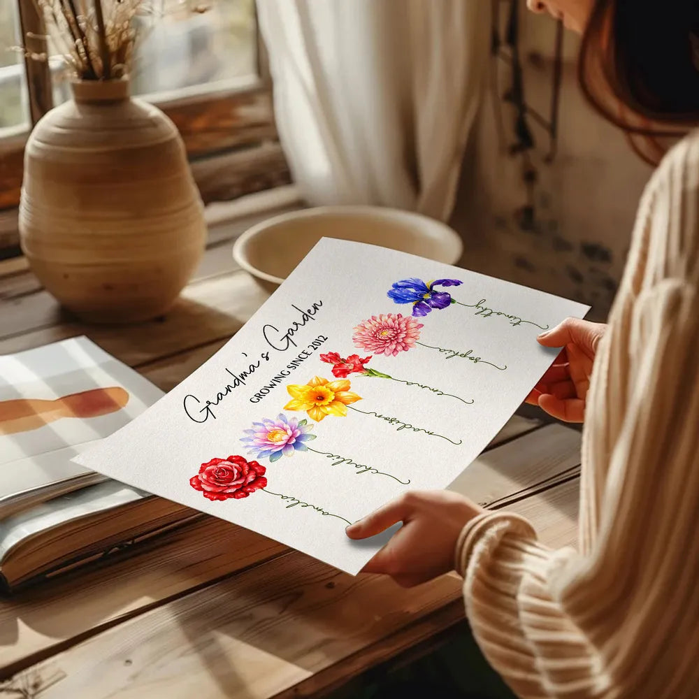 Personalized Grandma's Garden Floral Name Print - Family Gift Poster or Canvas MagicInPrints