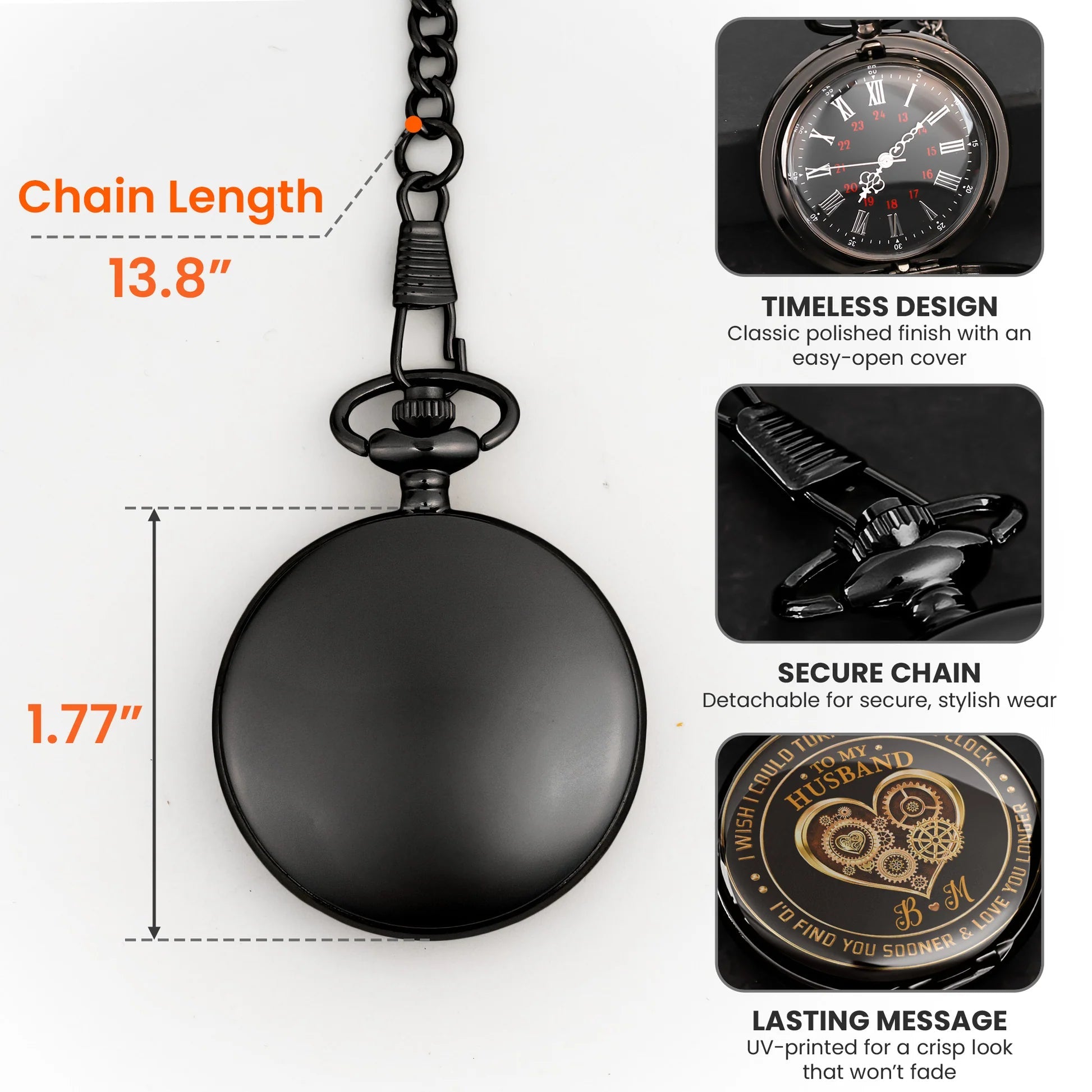 Engraved Pocket Watch for Husband with Heart Design - Sentimental Gift Watch MagicInPrints