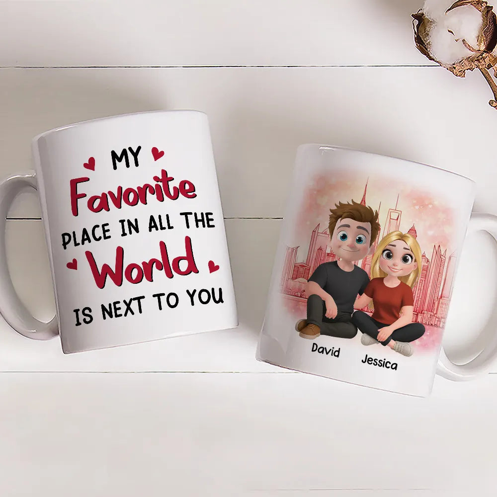 Personalized Couple Mug Set for Romantic Gift - Custom Names and Illustration Cup MagicInPrints
