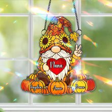 Load image into Gallery viewer, “Brighten Your Day!” Cute Pumpkin Gnome Suncatcher - Personalized Gift for Grandma and Loved Ones Ornament MagicInPrints
