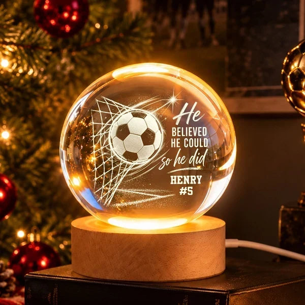 Personalized Globe Lamp with Soccer Ball Motivational Quote Gift for Soccer Player
