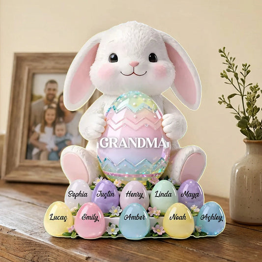 Personalized Easter Bunny Figurine for Grandma - Custom Family Names Decoration Plaque MagicInPrints