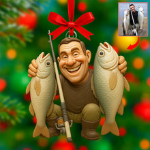 Load image into Gallery viewer, “Catch the Holiday Spirit!” – Funny Caricature Christmas Ornament, Custom Personalized Gift for Fishing Lovers Ornament MagicInPrints
