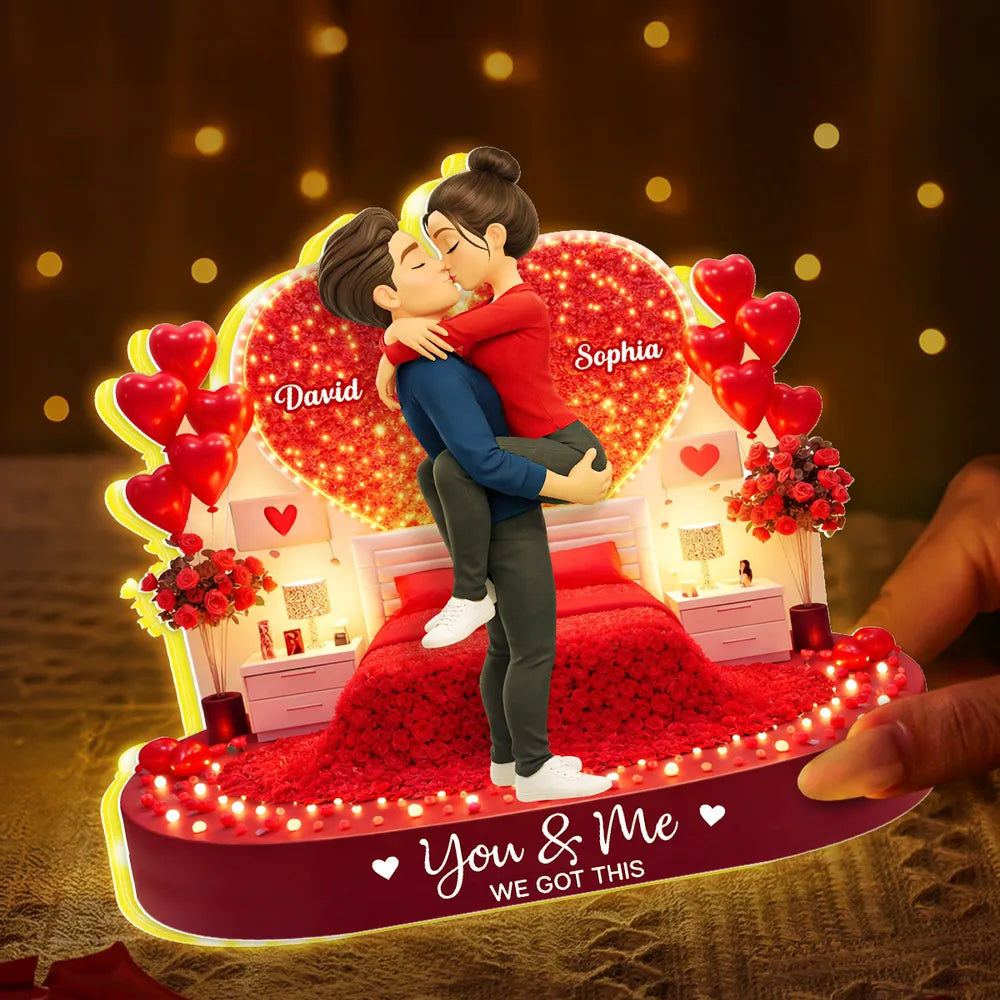 Personalized Romantic Couple Figurine with LED Heart - Anniversary Gift Plaque MagicInPrints