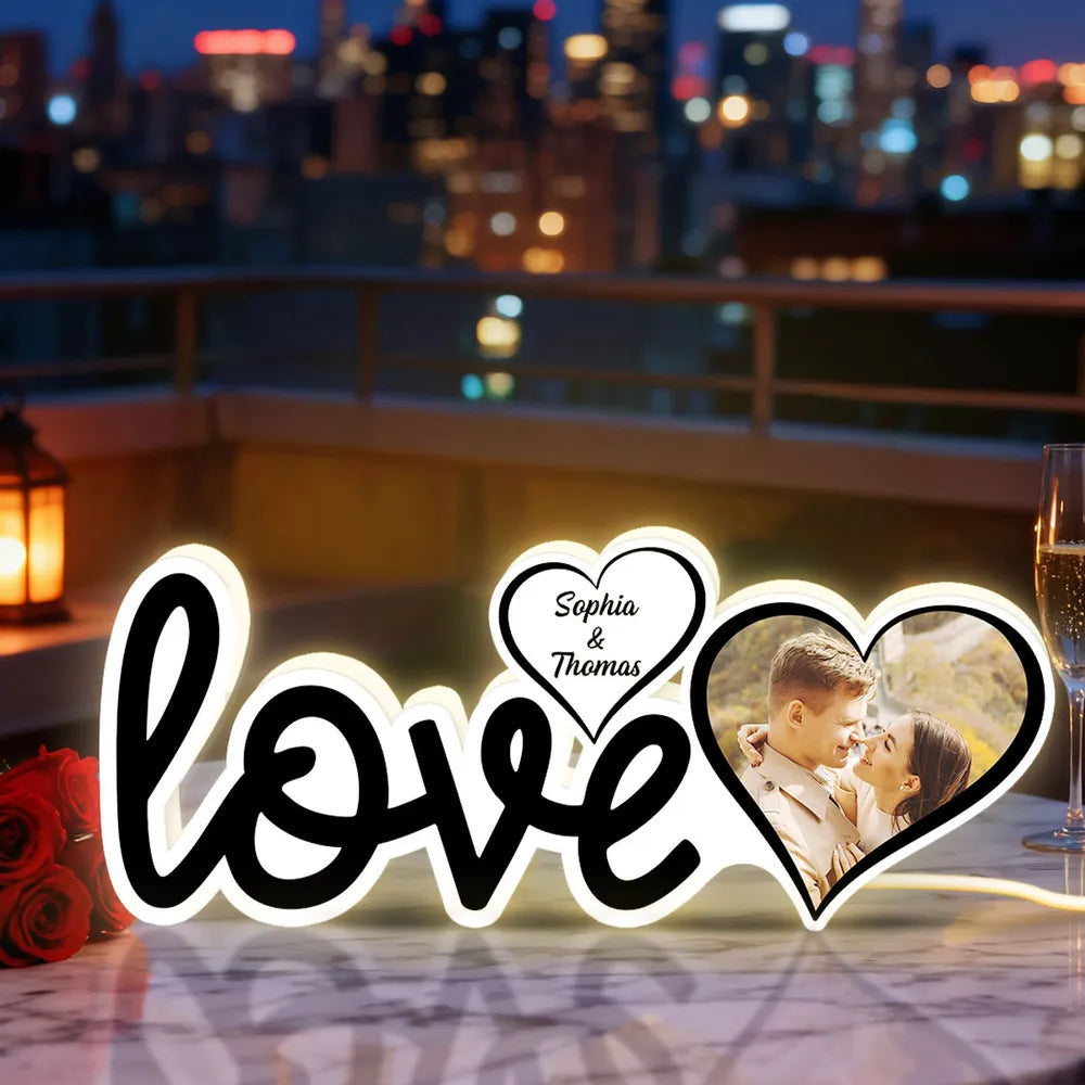 Personalized LED Love Sign for Couples with Photo and Names - Romantic Home Decor Gift Plaque MagicInPrints