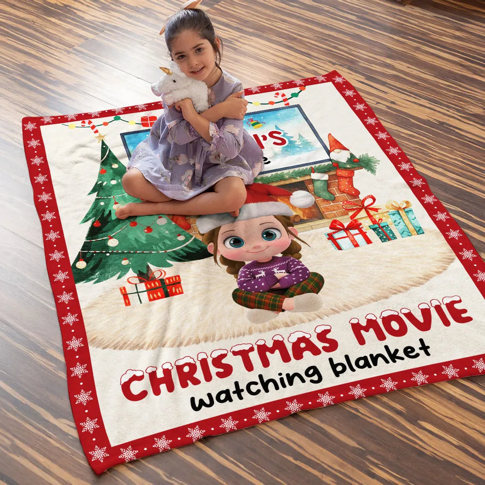 Personalized Christmas Movie Watching Blanket for Kids - Cozy Holiday Gift Pillow or Blanket MagicInPrints