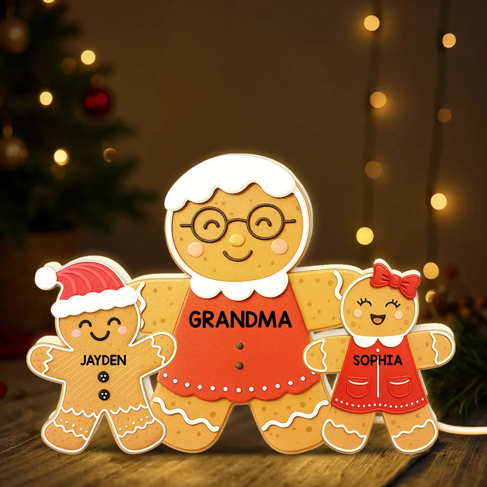 Personalized Gingerbread Family LED Light for Grandma - Christmas Decor Gift Plaque MagicInPrints