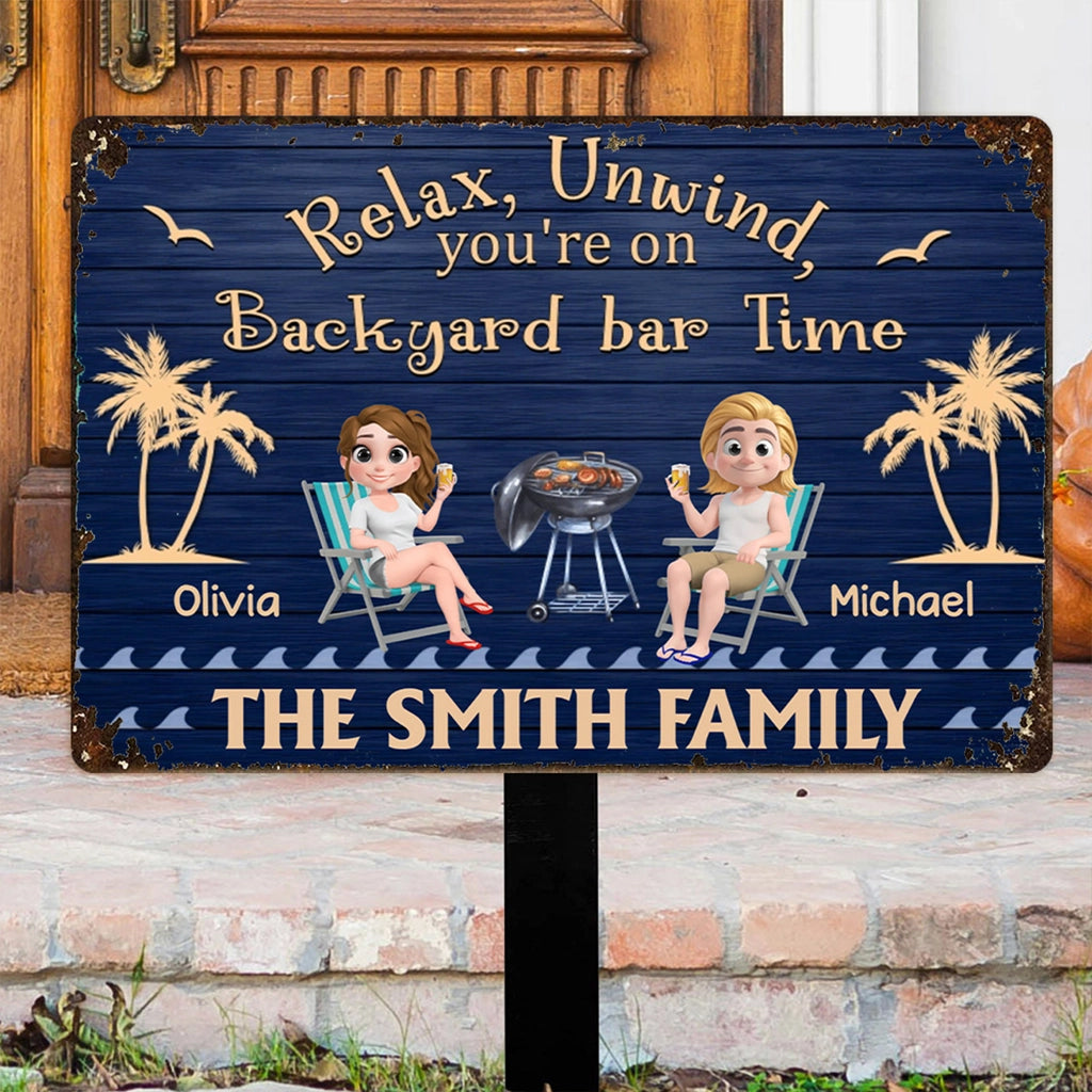 Personalized Backyard Bar Metal Sign for Families - Relax and Unwind Sign MagicInPrints