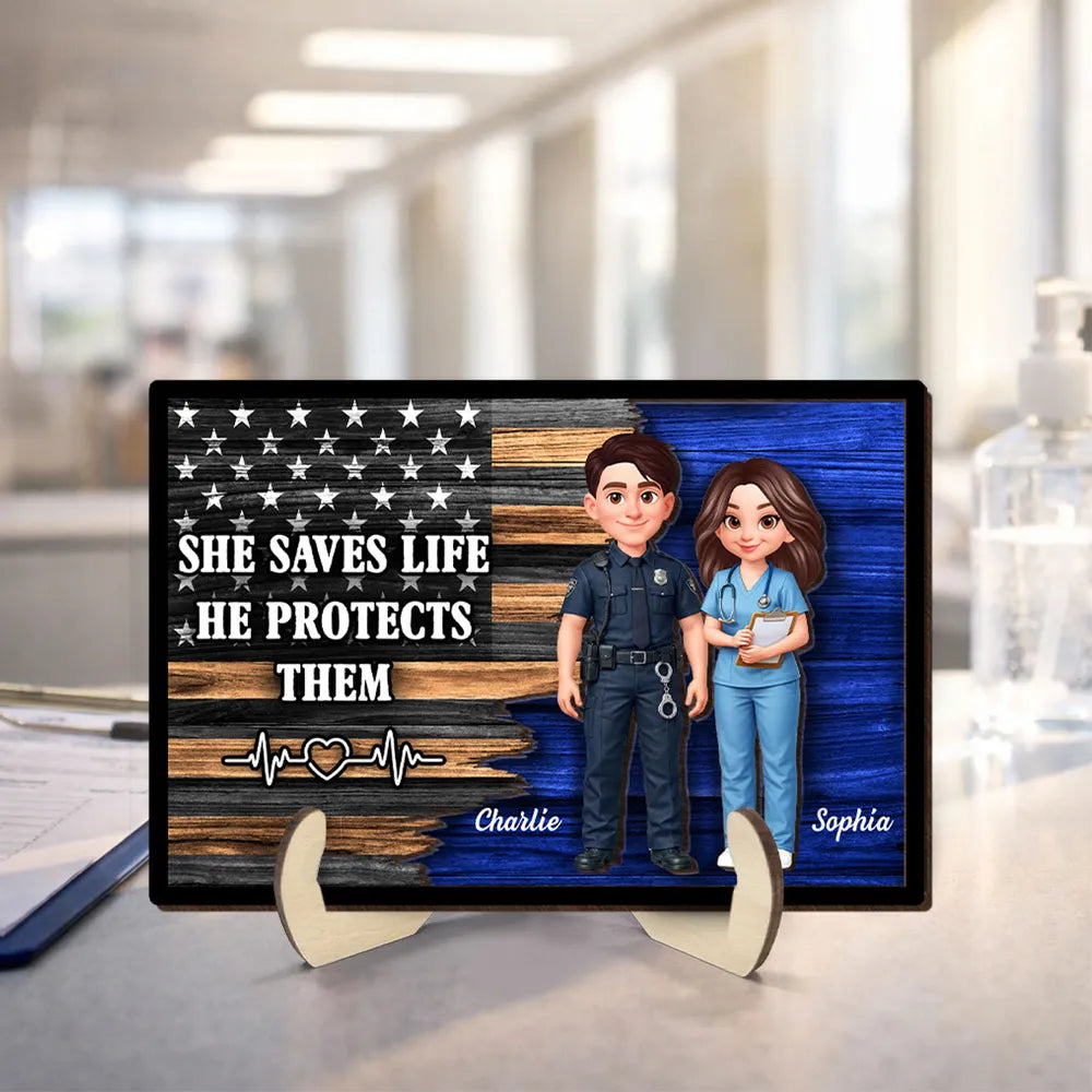 Personalized Police and Nurse Wooden Plaque for Couples - Appreciation Gift Plaque MagicInPrints