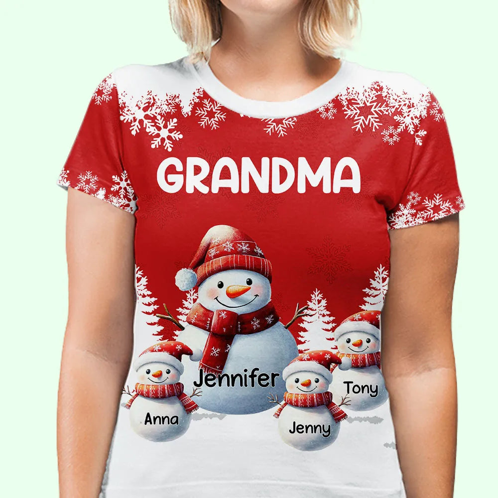 Personalized Grandma Christmas T-Shirt for Family - Snowman Design Cloth MagicInPrints