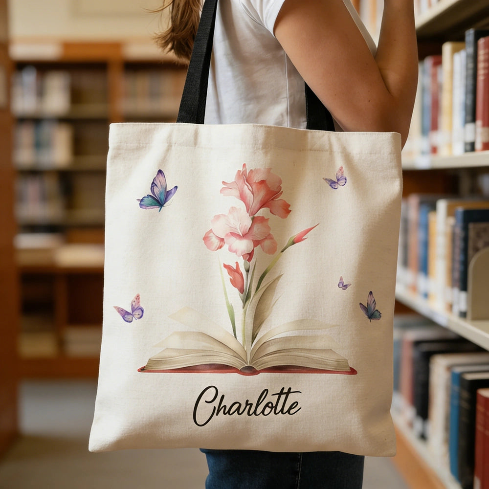 Personalized Canvas Tote Bag for Book Lovers with Floral and Butterfly Design - Perfect for Everyday Use Bag MagicInPrints