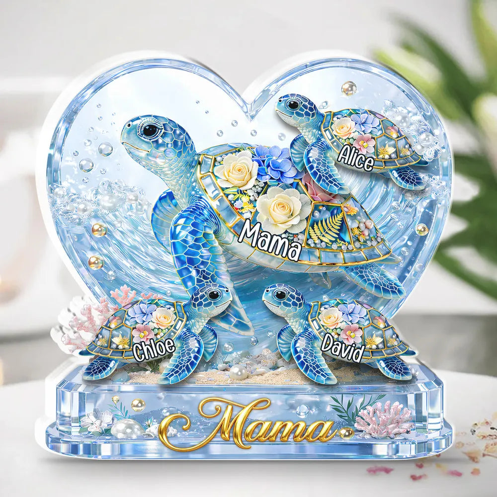 Personalized Turtle Family Crystal Sculpture for Mom - Mother's Day Gift Plaque MagicInPrints
