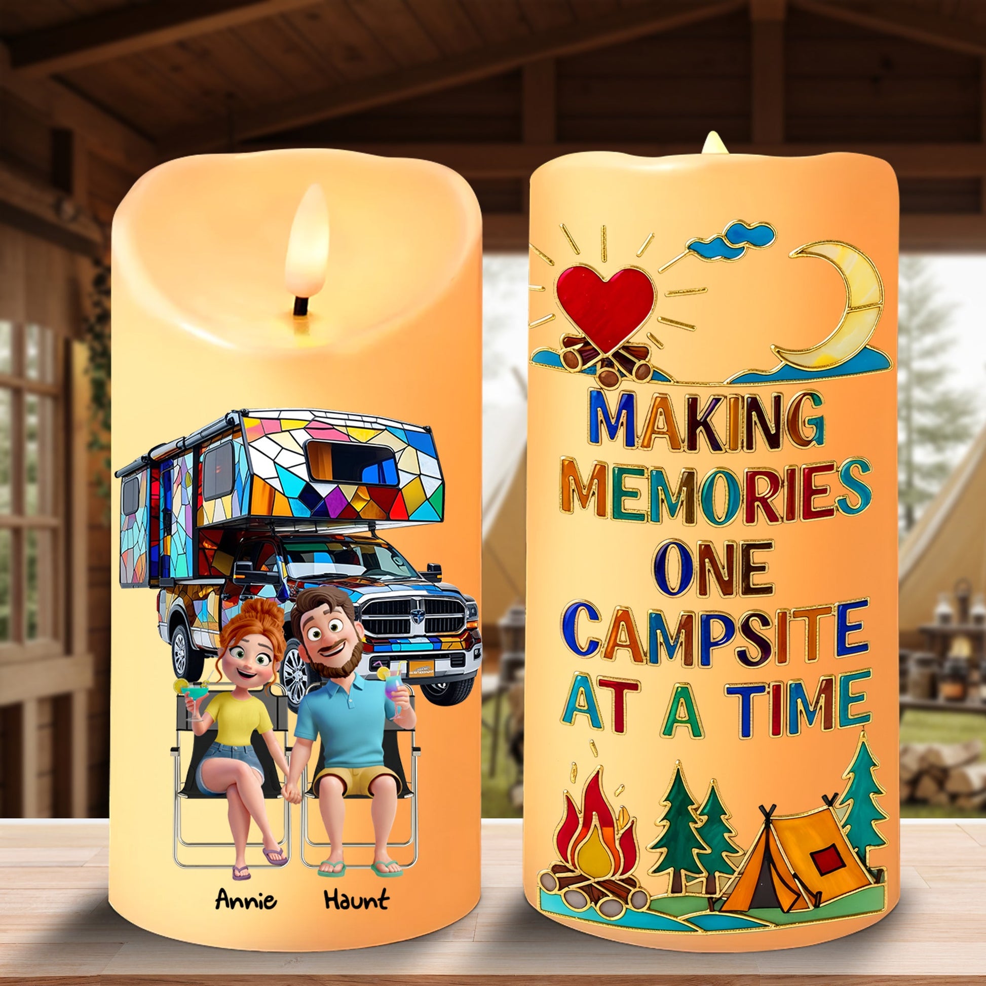 Making Memories, One Campsite at a Time - Personalized Camping Couple LED Candle Led Candle MagicInPrints