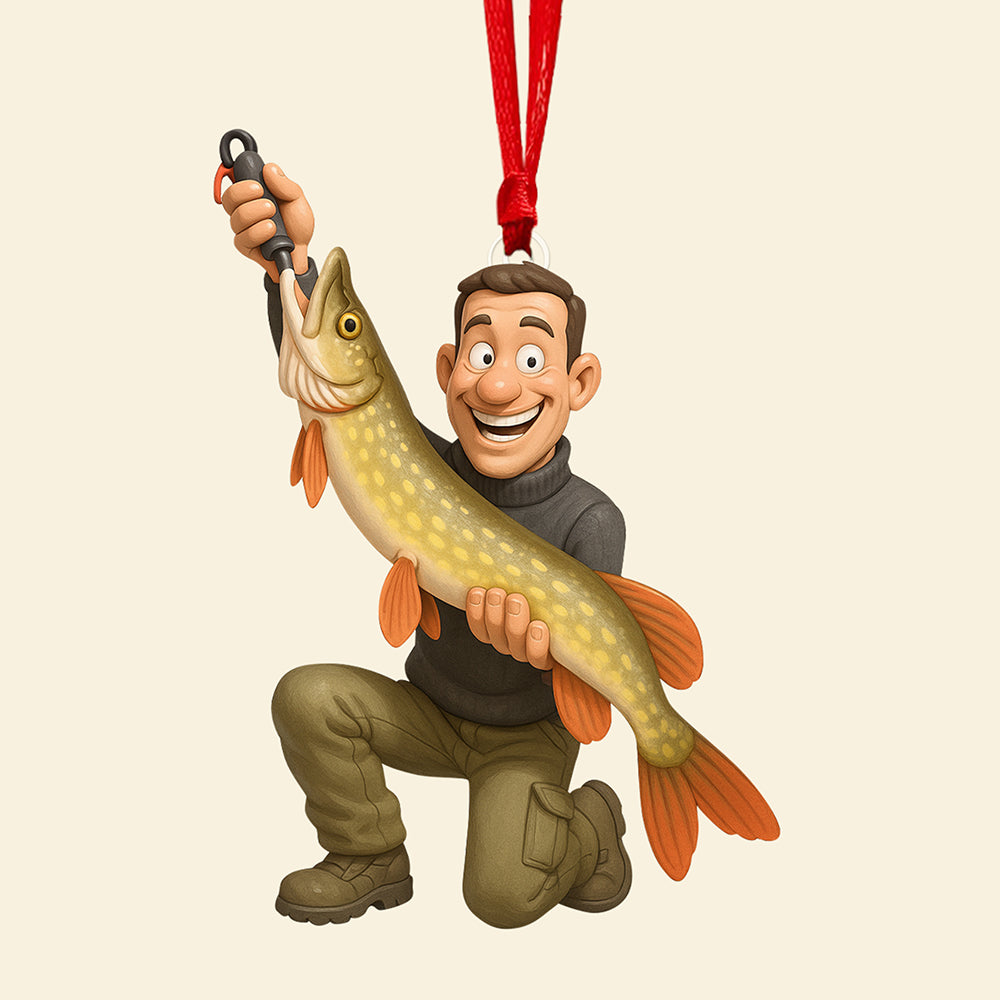 “Catch the Holiday Spirit!” – Funny Caricature Christmas Ornament, Custom Personalized Gift for Fishing Lovers Ornament MagicInPrints