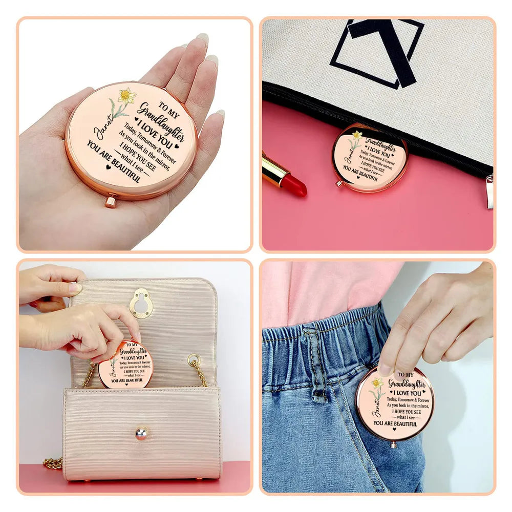 Personalized Compact Mirror for Granddaughter - Sentimental Gift with Engraved Message Beauty Tools MagicInPrints