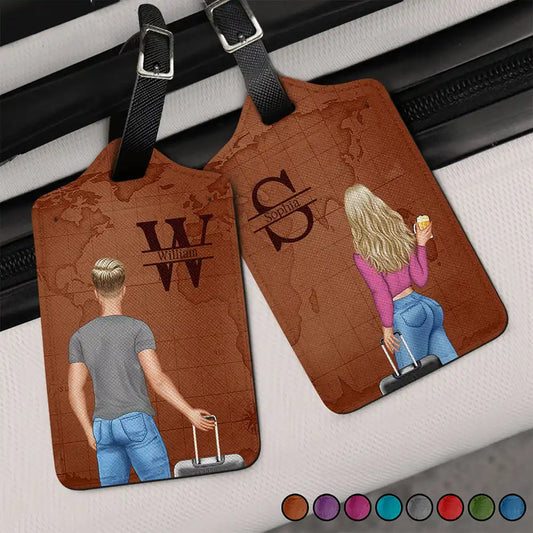 Personalized Leather Luggage Tags for Couples with Initials - Travel Accessories Travel Gear MagicInPrints