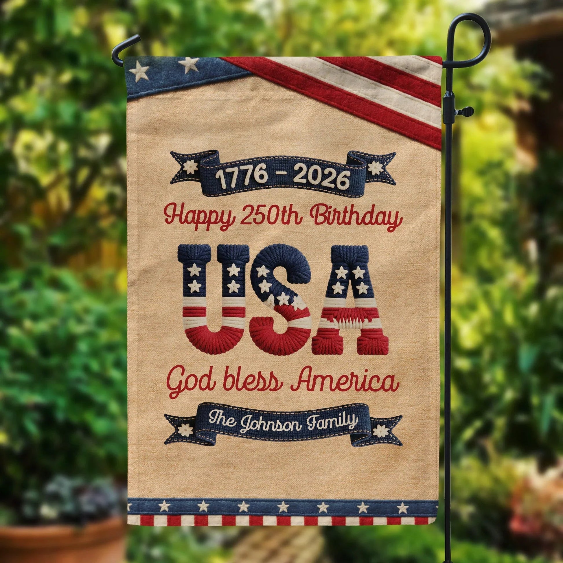 Personalized USA Patriotic Garden Flag for Families - 250th Birthday Celebration Flag MagicInPrints