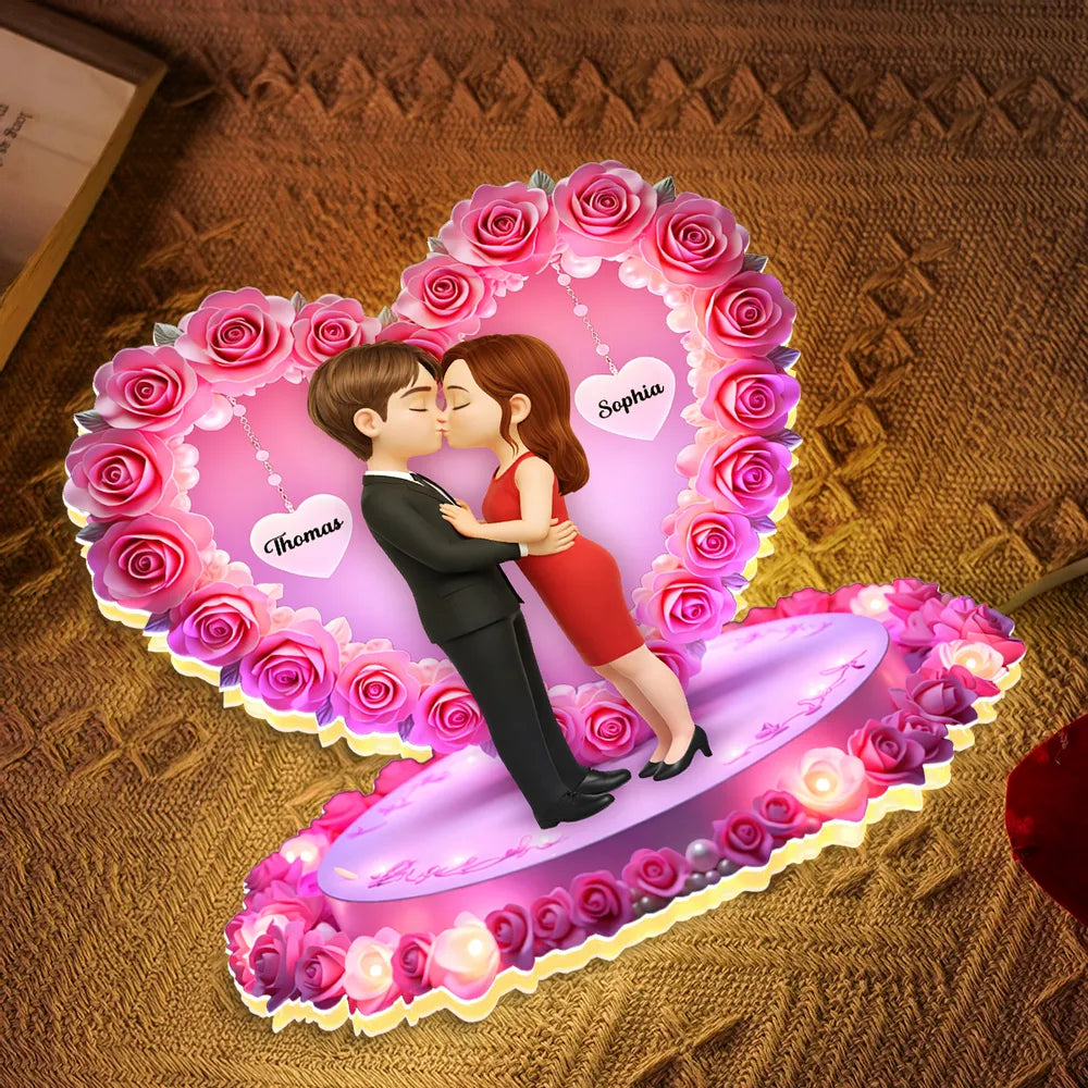 Personalized Romantic Couple Figurine with Heart Base for Valentine's Day Plaque MagicInPrints
