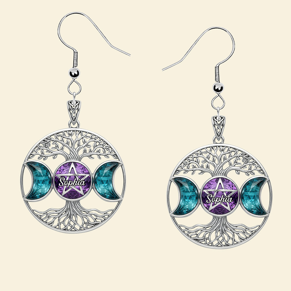 Triple Moon Tree Of Life Earrings, Personalized Gifts For Wicca Witch Earrings MagicInPrints