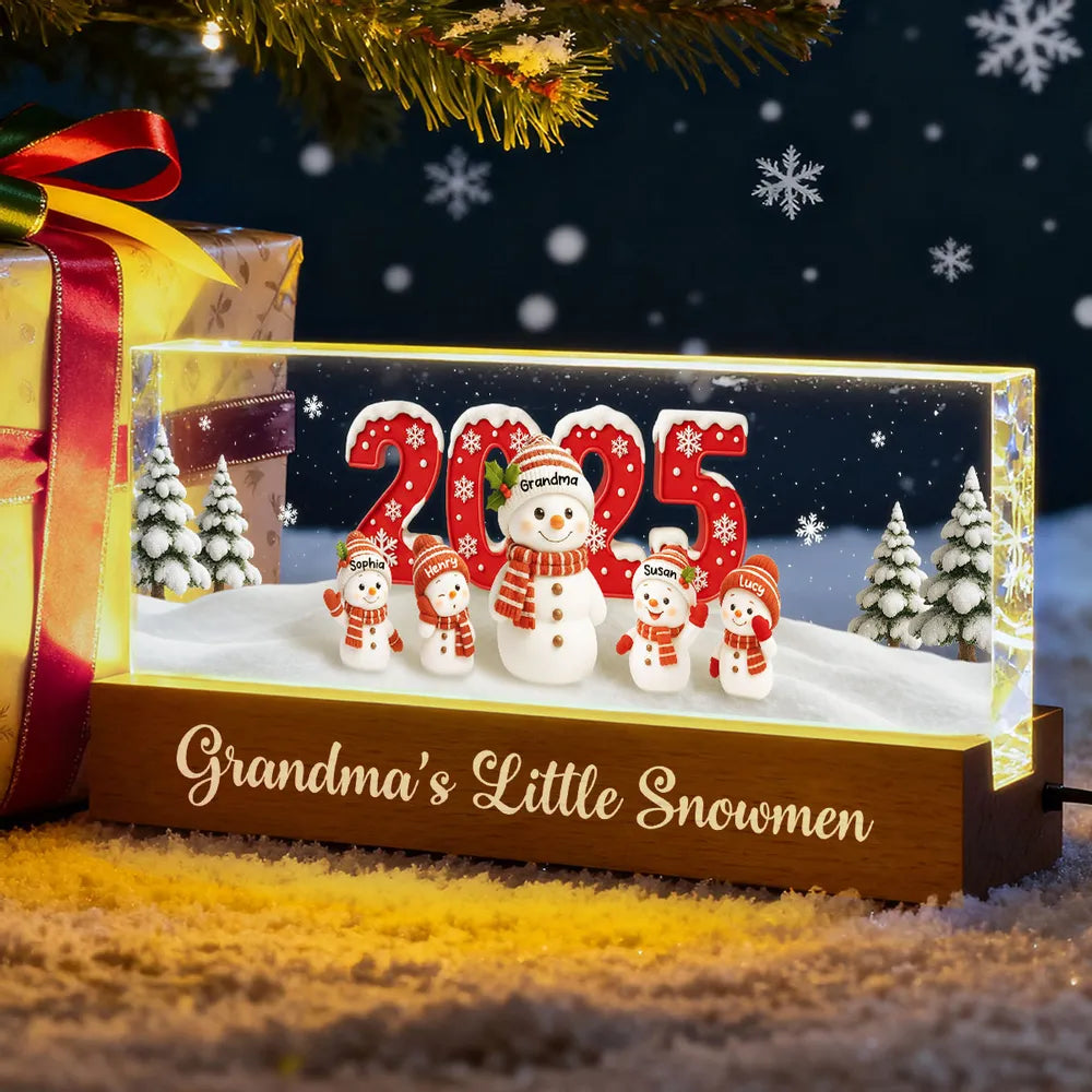 Personalized LED Acrylic Snowman Family Light for Grandma - Christmas Decoration Plaque MagicInPrints