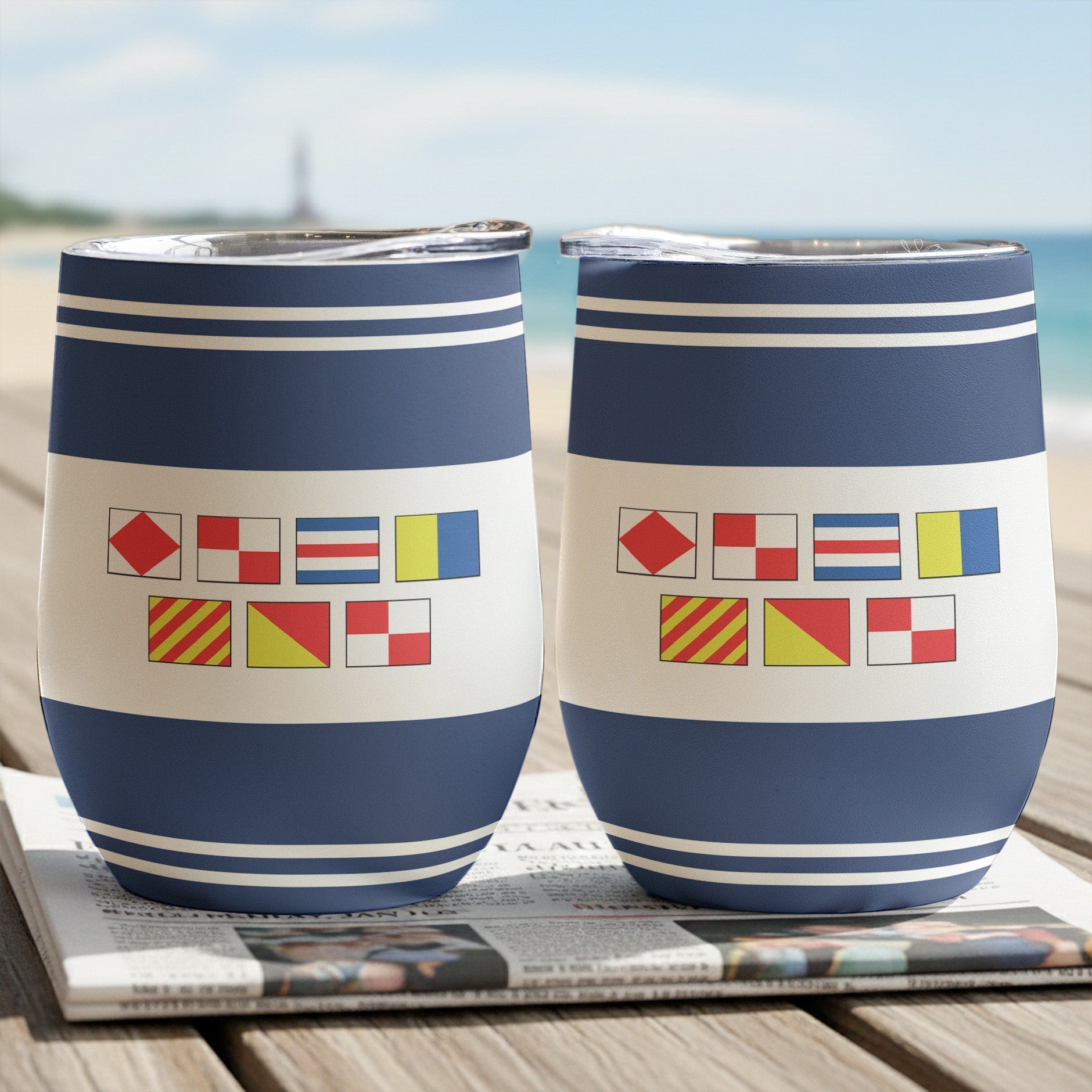 Custom Nautical Wine Tumbler for Beach Lovers - Insulated Travel Mug Cup MagicInPrints