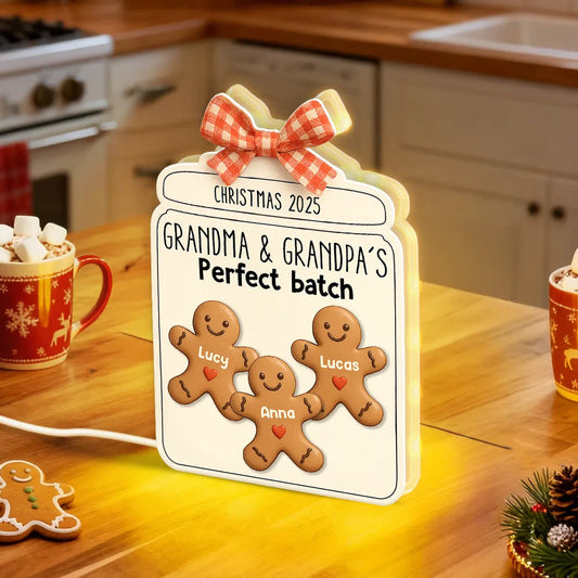 Personalized Gingerbread Family Light Up Sign for Grandparents - Christmas Decoration Plaque MagicInPrints