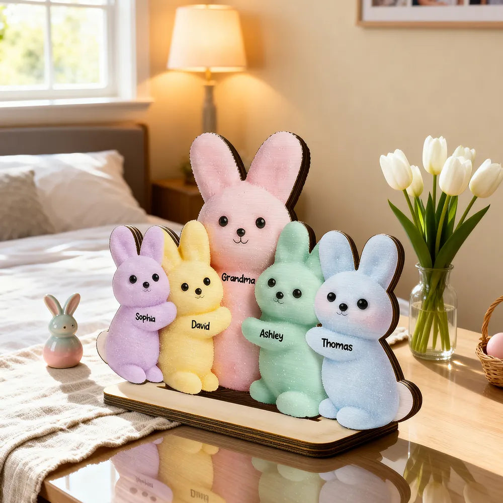 Personalized Family Bunny Figurine Set for Easter - Custom Names Plaque MagicInPrints