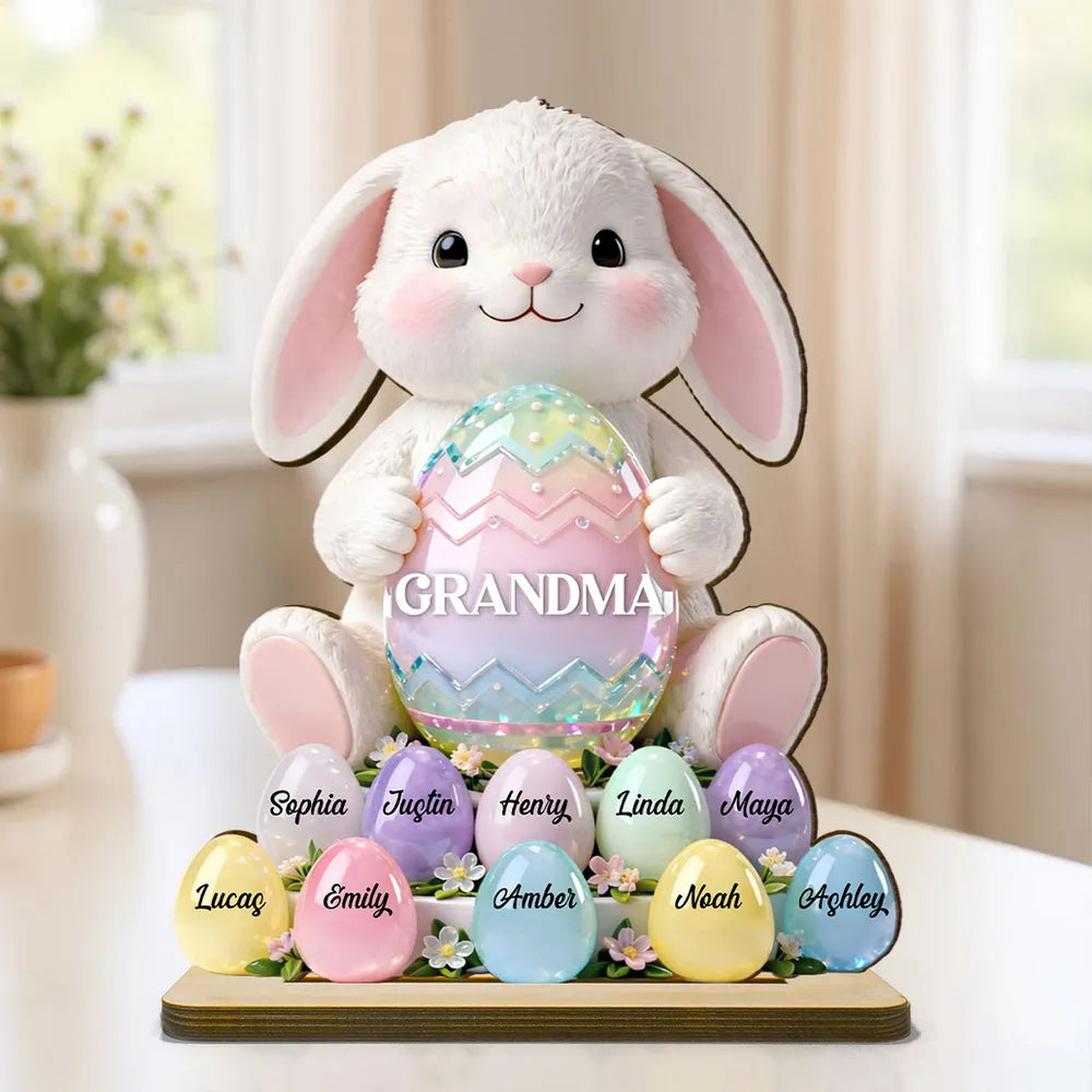 Personalized Easter Bunny Figurine for Grandma - Family Names Display Plaque MagicInPrints